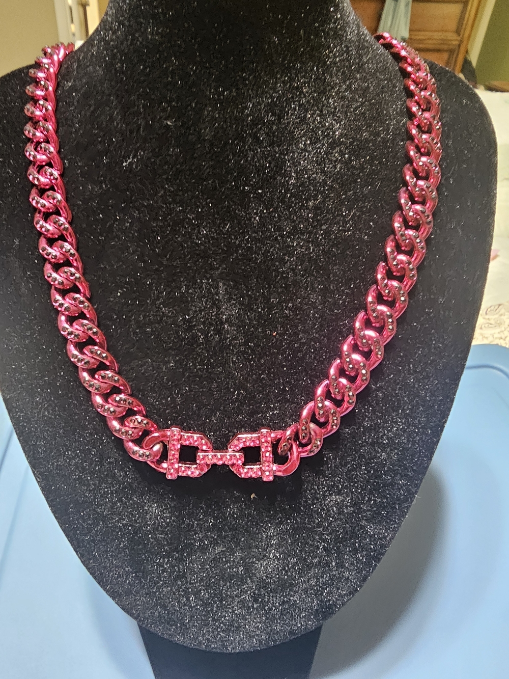 Bold Pink Crystal Link Necklace - Women Jewelry